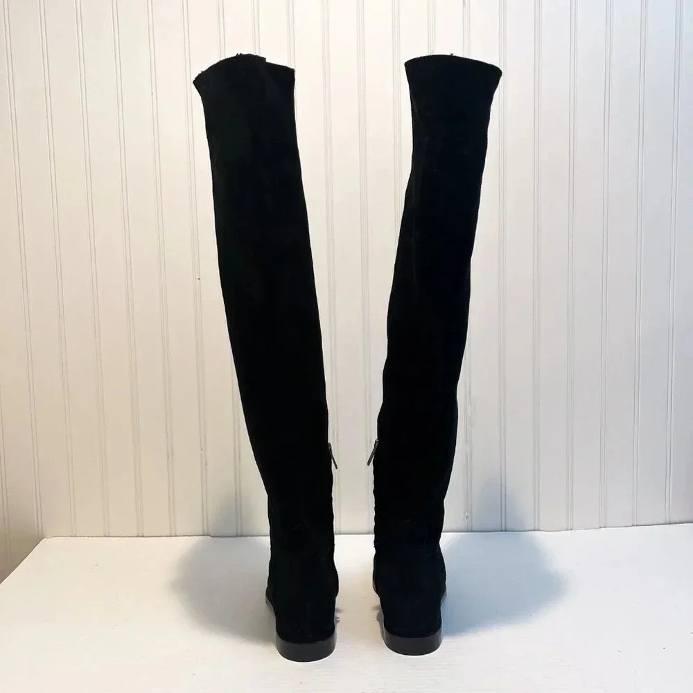ASH Jess Black Suede Knee-High Tall Classic Designer Low Heel Boots 37